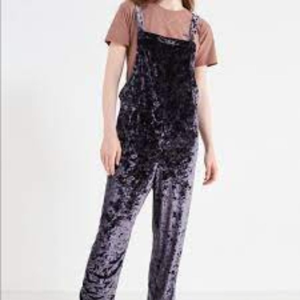 Urban Outfitters Blue Crushed Velvet Overalls (XL)